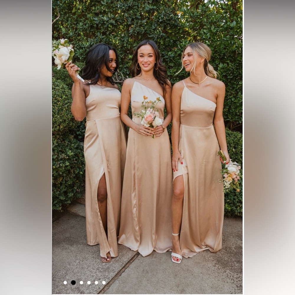 Shannon One Shoulder Dress in Champagne Luxe Satin